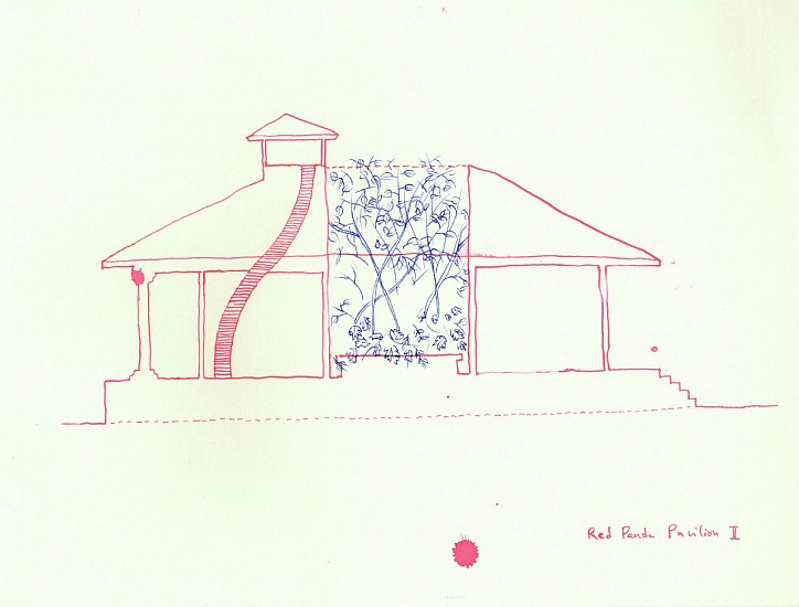Tong Yi Xin, A series of 5 drawings: Red Panda Pavilion II<br />
2018, Ink on Paper